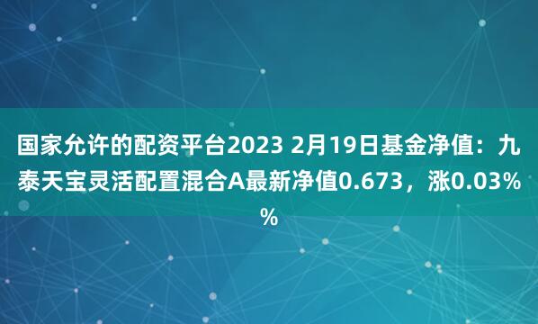 国家允许的配资平台2023 2月19日基金净值：九泰天宝灵活配置混合A最新净值0.673，涨0.03%