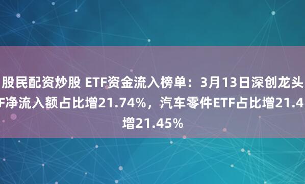 股民配资炒股 ETF资金流入榜单：3月13日深创龙头ETF净流入额占比增21.74%，汽车零件ETF占比增21.45%